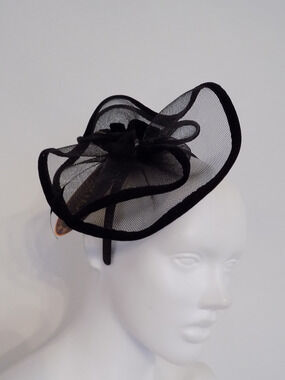 Scala Collezione headband fascinator hat black netting velvet NWT